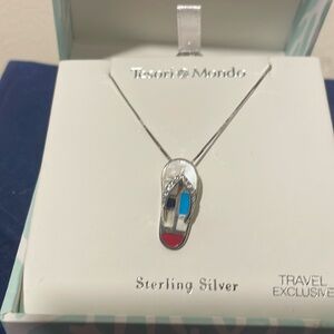 Flip flop pendant - sterling silver necklace and crystal.